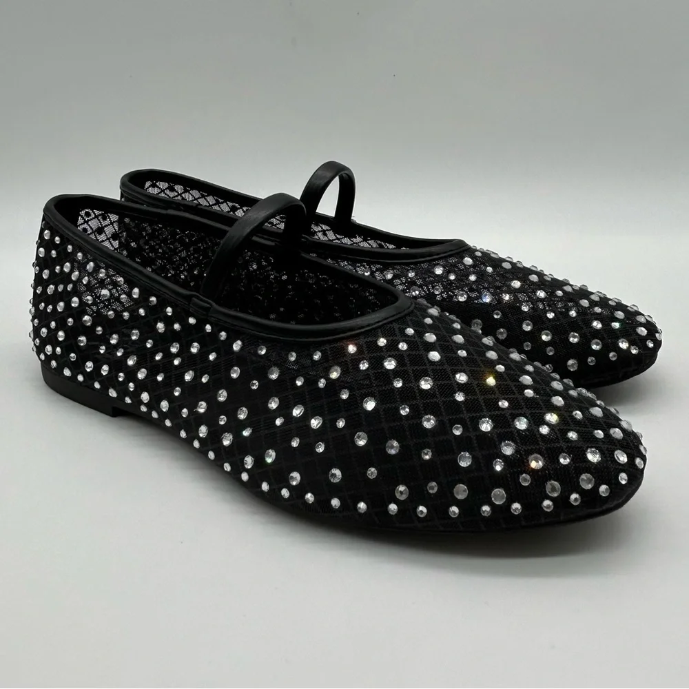 Madden NYC Black Mesh Rhinestone Mary Jane Flats | Size 6 | Vegan | New in Box - Picture 3 of 11